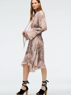Zara Blush Paisley Midi Dress with Bell Sleeves